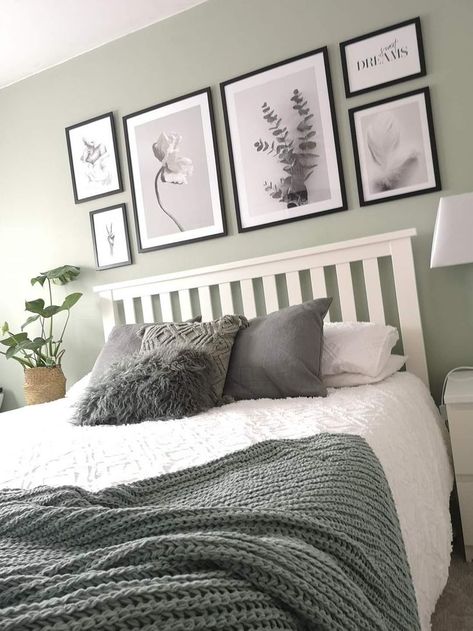 #bedroomstorage #bedroomideas #bedroomdesign Spare Bedroom Decor, Sage Bedroom, Green Bedroom Walls, Green Bedroom Decor, Sage Green Bedroom, Color Pairs, Decor Ikea, Green Furniture, Bedroom Wall Colors