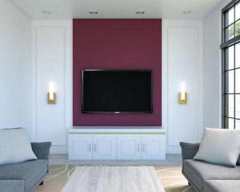 Burgundy Accent Wall, Wall Ideas For Bedroom, Accent Wall Behind Tv, Wall Behind Tv, Burgundy Bedroom, Rustic Style Bedroom, Burgundy Living Room, Vintage Bedroom Styles, Next Living Room