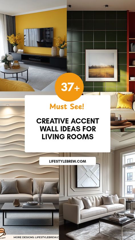 Transform your living room with these 37 creative accent wall ideas that are budget-friendly and stylish. From painting techniques like ombre and color blocking to unique textural elements such as reclaimed wood and wallpapers, you're sure to find inspiring options for your space. Explore paint colors that breathe life into your room and artwork tips that resonate with your personality. Together, these ideas will help you create a captivating focal point without breaking the bank. Bring your wall to life with these exciting options today! Small Statement Wall, Small Living Room Accent Wall Ideas, Accent Wall Geometric Design, Brown Accent Wall Living Room, Accent Wall Ideas For Living Room, Living Room Paint Design, Wall Ideas For Living Room, Creative Accent Wall Ideas, Creative Accent Wall