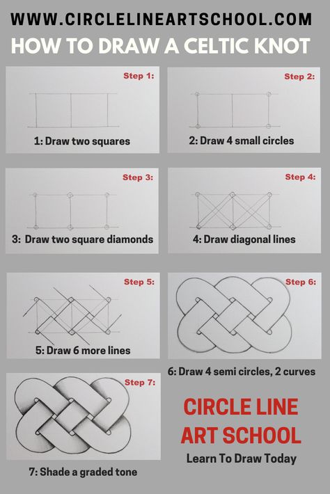 See How to Draw a Celtic Knot in 7 Simple Steps: Visit Circle Line Art School online to learn more. How To Draw A Celtic Knot, Drawing Celtic Knots, How To Draw Celtic Knots Step By Step, Celtic Knot Tutorial Step By Step, How To Draw Celtic Knots, Simple Celtic Knot, Celtic Drawings, Celtic Knot Tutorial, Celtic Knot Drawing