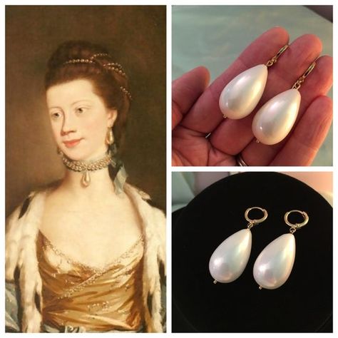 Huge Pearl Earrings, 18th Century Jewelry, Huge Pearl Necklace, Pearl Teardrop Earrings, Ribbon Choker Necklace, Heavy Earrings, Pearl Cream, Royal Jewels, Real Pearls