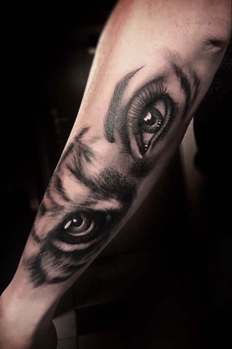 Lion Eyes Tattoo For Women, Lion Eye Tattoo For Women, Girlfriend Eyes Tattoo, Wolf Eye Tattoo, Eye Tattoo On Arm, Cat Eye Tattoos, Arm Cover Up Tattoos, Lower Arm Tattoos, Face Tattoos For Women