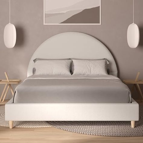 DG Casa Boucle Cloud Bed Frame with Arch Shaped Headboard, Upholstered in Soft Fabric, Platform Bed Frame with Solid Wood Legs - Boho or Modern Style - No Box Spring Needed - Queen Size#ad Cloud Bed Frame, Fabric Platform Bed, Cloud Bed, Shaped Headboard, Headboard Upholstered, Full Size Platform Bed, Queen Size Platform Bed, King Duvet Cover Sets, White Headboard