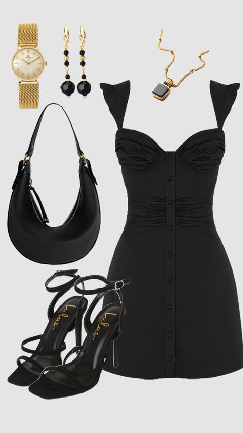 Date night fit for the neutral girly #blackandgold #datenight #inspo #outfitinspiration #outfitinpso #datenightoutfits #blackdress Date Night Outfit Women Classy, Day To Night Dress, Black Fancy Outfits, Black Date Outfit, Elegant Date Night Outfit, Chic Date Night Outfit, Classy Going Out Outfits, Adele Concert, Date Night Outfit Classy