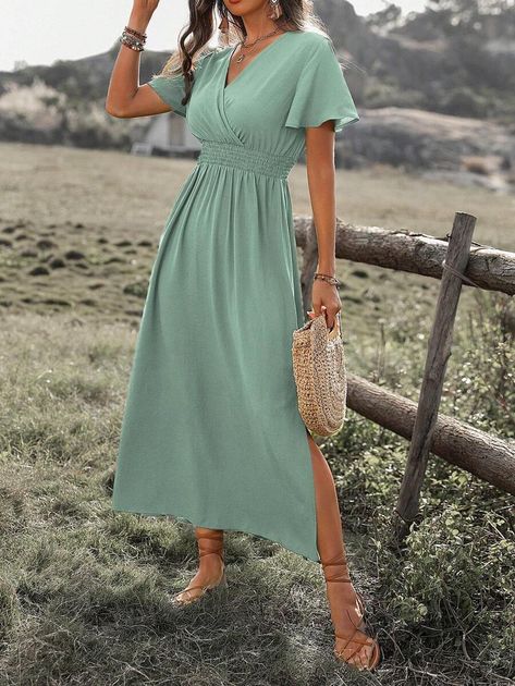 Travel Shoes Women, Dress Sage Green, Smart Casual Women, Sage Green Dress, Dress Sage, Elastic Waist Dress, Summer Elegant, Travel Shoes, Birthday Photoshoot