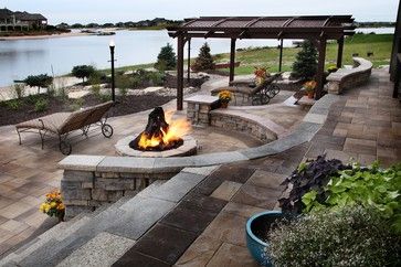 Lakefront patios | Lakefront Property traditional patio Lakefront Landscaping, Property Landscaping, Lake Landscaping, Waterfront Living, Traditional Patio, Lakefront Living, Lake Style, Pond Ideas, Lakefront Property