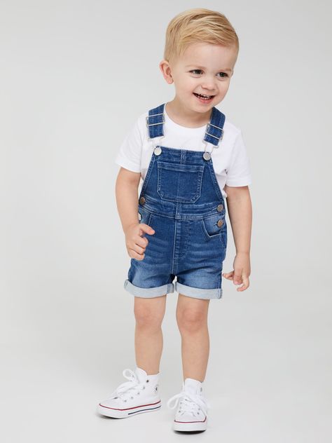 Overalls Fashion, Dungarees Shorts, Fashion Boy, Knit Denim, Boys Wear, Trendy Kids, Crystal Blue, Baby Shorts, Statement Tees