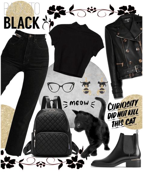 Black Cat Aesthetic Clothes, Black Cat Energy Aesthetic Outfit, Black Cat Outfit Aesthetic, Black Cat Outfit Ideas, Black Cat Aesthetic Outfit, Black Cat Personality, Black Cat Outfit, Black Cat Energy, Cat Energy