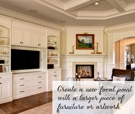 I’ll start this post by saying I’ve never had to decorate a room with a corner fireplace, but based on my experience with floor plans, I can only imagine that it’s tricky. Fireplaces are usually thought of as the natural focal point of a room that everything else has to be positioned around. But, if … Fireplace In Corner, Room Layout With Fireplace, Living Room Layout With Fireplace, Corner Fireplace Living Room, Decorate A Room, Built In Shelves Living Room, Living Room Built Ins, Living Room Layout, Fireplace Built Ins