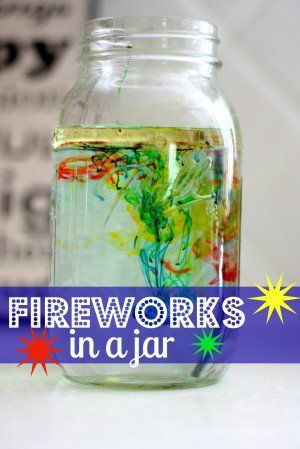 Use household ingredients to create fireworks in a jar! A fun science experiment for kids of all ages that illustrates liquid density. Fireworks In A Jar, Vetenskapliga Experiment, Science Experience, Cool Science Experiments, Preschool Science, E Mc2, July Crafts, Science Experiments Kids, Science Fair