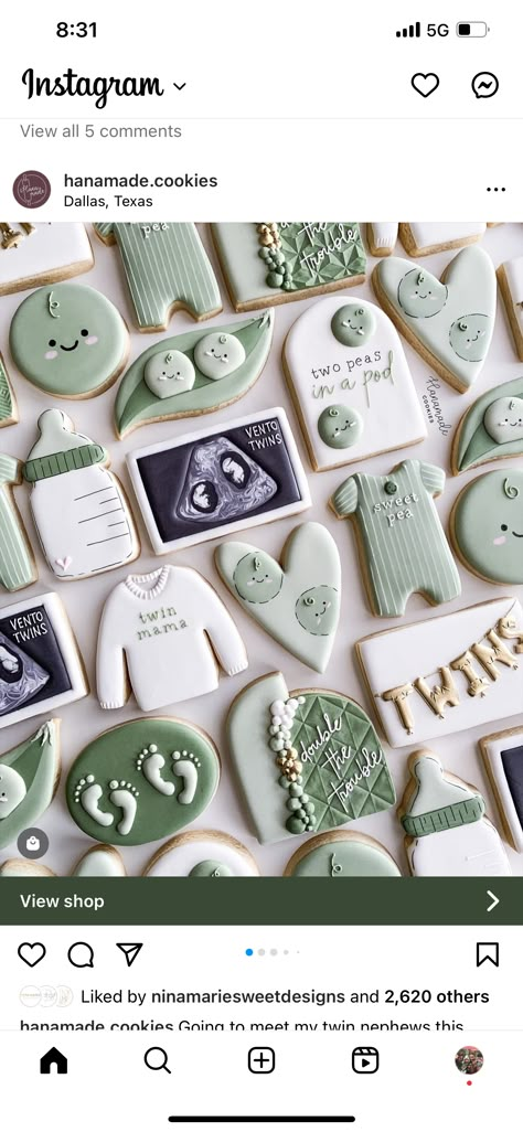 Twin Baby Shower Theme, Sweet Pea Baby Shower, Baby Shower Sugar Cookies, Event Party Ideas, Apple Bourbon, Decorated Cookie Ideas, Mobile Home Makeover, Two Peas In A Pod, Sugar Cookie Ideas