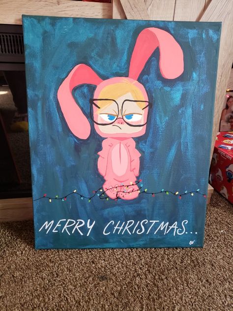 A Christmas Story Canvas Painting, A Christmas Story Drawing, Cartoon Christmas Painting, Painting Ideas Easy Simple Christmas, A Christmas Story Painting, Disney Christmas Paintings On Canvas, Funny Christmas Paintings, Christmas Things To Paint, Easy Santa Painting