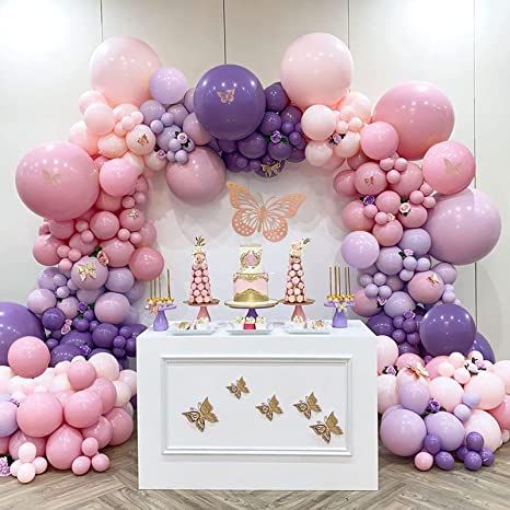 Butterfly Birthday Party Decorations, Round Background, Butterfly Baby Shower Theme, Butterfly Balloons, Valentinstag Party, Butterfly Birthday Party, Arch Shape, Gold Confetti Balloons, Pastel Balloons