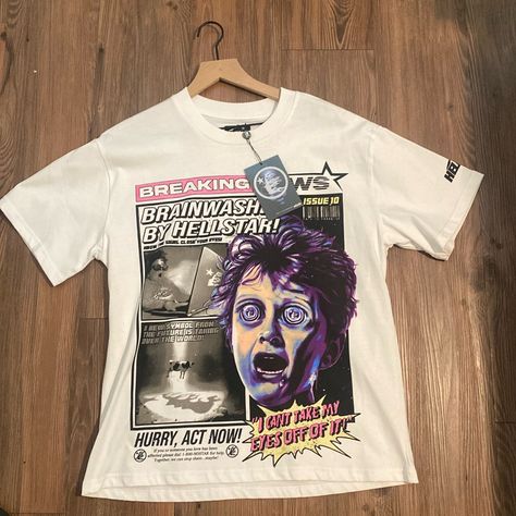 Brand New Hellstar Tee White Y2k Shirt, Aesthetic Tees, Streetwear Graphic Tees, Shirt 2023, Tee Design, New Color, Graphic Tee, Design Ideas, Color White