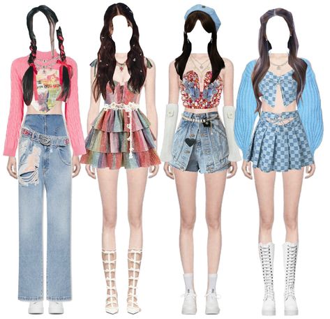 Kpop 4 Members Group Outfits, Kpop 4 Members, 4 Member Girl Group Outfits, 4 Member Girl Group, Girl Group Outfits, Kpop Performance, Polyvore Png, Kpop Fits, Scripting Ideas