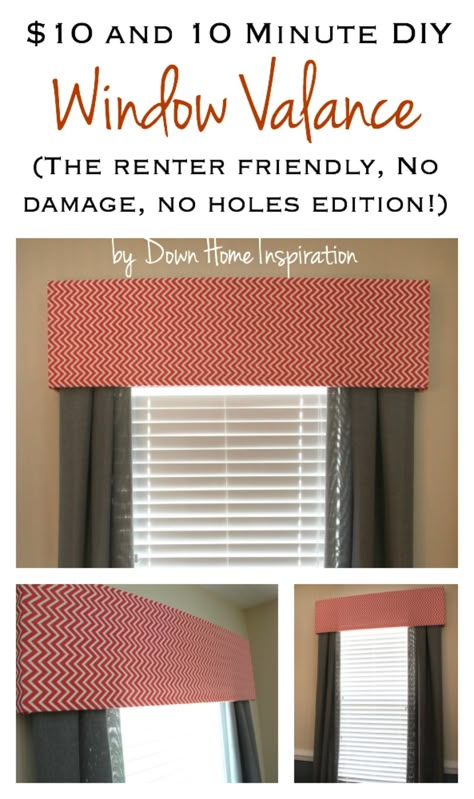 Renter Friendly, No Holes, No Damage $10 and 10 Minute DIY Window Valance - Down Home Inspiration Diy Window Valance, Diy Window, Window Valance, Diy Curtains, Home Inspiration, Cool Ideas, Renter Friendly, Basement Remodeling, 10 Minute