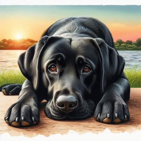 Black Retriever Aesthetic, Black Lab Tattoos, Black Labrador Drawing, Black Lab Art, Wildlife Images, Dog Sketches, Animal Paintings Acrylic, German Shepherd Art, Labrador Noir