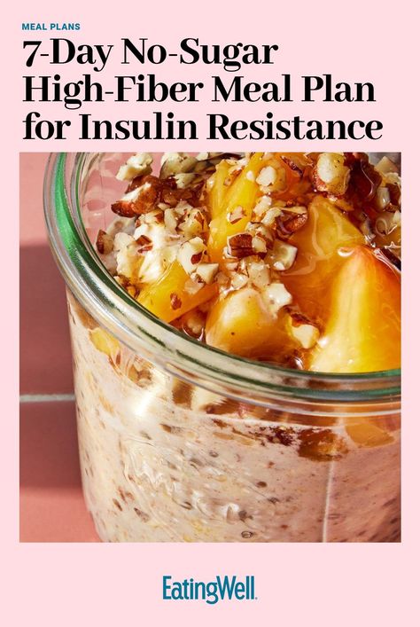 If you have insulin resistance, enjoy this dietitian-created week of flavorful low carb dinners, lunches, breakfasts and snacks that are high in fiber and with no added sugar to make meal prep easy this week  #mealplan#mealprep#healthymealplans#mealplanning#mealplanideas#healthyrecipes Best Foods To Eat For Insulin Resistance, How To Get Rid Of Insulin Resistance, How To Reduce Insulin Resistance, High Fiber Low Carb Meal Plan, Insulin Resistant Meal Plan, Insulin Friendly Meals, Insulin Resistance Lunch, Meals For Insulin Resistance, Low Carb No Sugar Meals