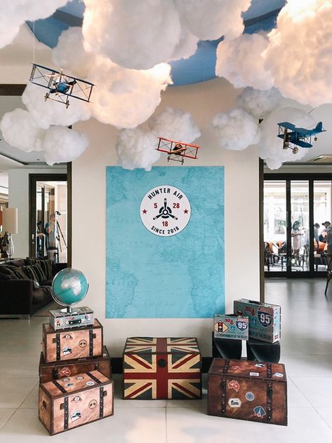 Around The World Prom Theme Ideas, Aviation Party Decorations, Airline Classroom Theme, Vbs Adventure Theme, Airline Theme Party, Aviation Themed Party Adult, Plane Themed Party, Airplane Theme Classroom, Flight Attendant Party Theme