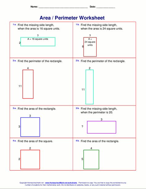 Area and perimeter worksheets (rectangles and squares) Area And Perimeter Worksheets, Area Worksheets, Perimeter And Area, Perimeter Worksheets, Measurement Worksheets, Area Perimeter, Free Printable Math Worksheets, 4th Grade Math Worksheets, 3rd Grade Math Worksheets