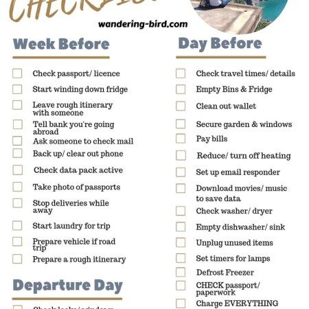 Things to do before vacation- printable checklist - Wandering Bird 2019 Before Vacation To Do List, Checklist Before Vacation, To Do List Before Vacation, Things To Do Before Traveling, Before Vacation Checklist, Travel Preparation Checklist, What To Do Before Vacation, Vacation Prep Checklist, Things To Do Before Vacation