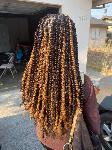 Passion Twists Hairstyle Blonde And Brown, Highlight Passion Twist, Passion Twists Two Colors, Passion Twists Multicolor, Different Color Passion Twist, Passion Twist With Highlights, Aesthetic Passion Twist, Brown And Black Passion Twist, Colorful Passion Twists