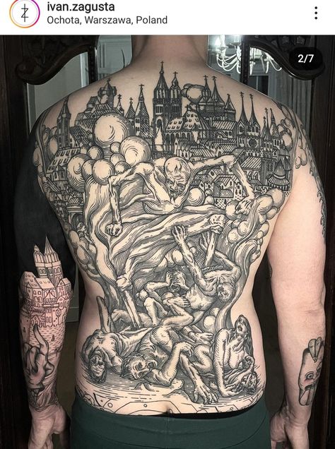 Arm Layout For Tattoo, Woodcut Back Tattoo, Medieval Back Tattoo, Castle Back Tattoo, Etching Tattoo Sleeve, Medieval Tattoo Sleeve, Etch Tattoo, Midevil Tattoos, Medieval Woodcut Tattoo