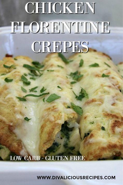 Chicken Florentine Crepes Recipe, Chicken Florentine Crepes, Keto Crepe, Gf Crepes, English Pancakes, Dinner Crepes, Crepe Recipe Savory, Chicken Crepes, Easy Crepe Recipe