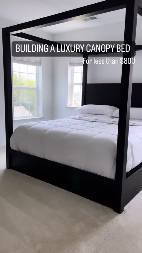 Black Bedding Room Ideas, Canopy Bedroom Ideas, Couple Room Ideas, Bed Frame Ideas, Black Canopy Bed, Tricorn Black, Canopy Bed Diy, Girl Apartment Decor, Black Bed Frame