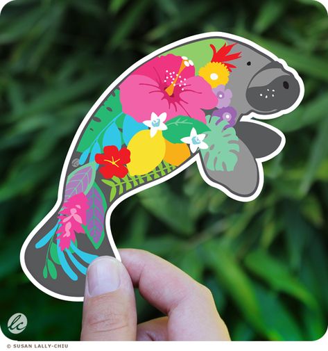 Manatee Art, Yeti Stickers, Clear Vinyl Stickers, Amazon River, Water Bottle Decal, Halloween Pins, Floral Pins, Sticker Water Bottle, Stickers Laptop