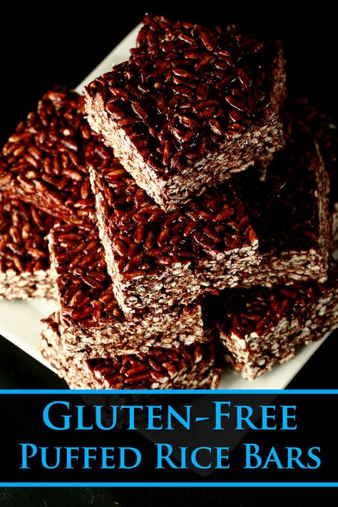 Gluten-Free Puffed Rice Bars - Beyond Flour Gf Squares, Puffed Rice Bars, Rice Bars, Puffed Wheat Squares, Rice Crispy Squares, Puffed Rice Cakes, Rice Bar, Puffed Wheat, Peanut Butter Sheet Cake