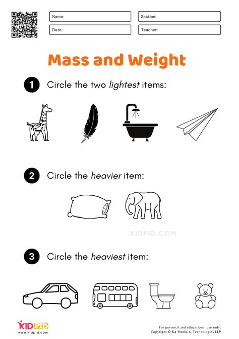 Weight Worksheet For Grade 1, Mass Worksheets For Grade 2, Science For Grade 1 Worksheets, Science Worksheets For Grade 1, Year 1 Science, Physics Worksheets, Mass Worksheet, Mass Activities, English Comprehension