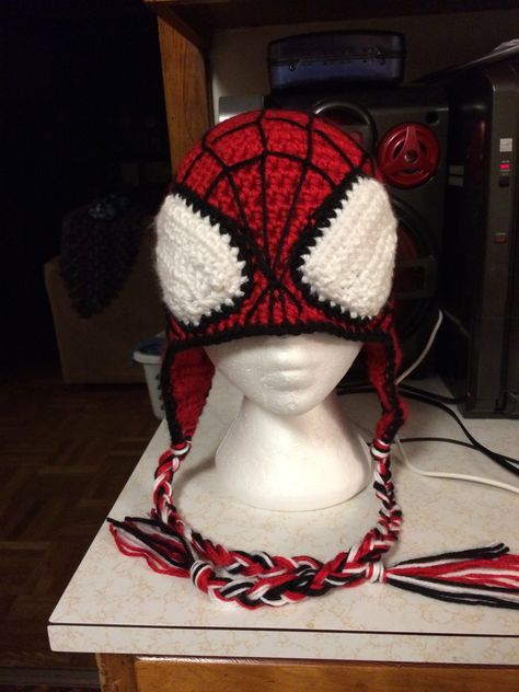 Crochet Spiderman, Spiderman Crochet, Spiderman Hat, Spiderman Gifts, Funky Hats, Earflap Hat, Image Swag, Crochet Clothing And Accessories, Kawaii Crochet