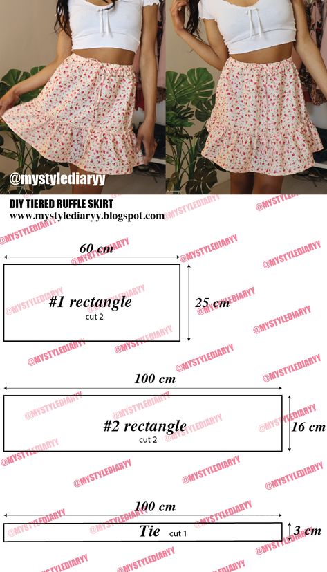 DIY tiered ruffle skirt Summer Skirt Pattern Free, How To Make A Ruffled Skirt, Ruffle Mini Skirt Sewing Pattern, Sewing Patterns Skirt Free, Ruffle Skirt Sewing Pattern, Ruffle Skirt Pattern Free, Diy Tiered Skirt, Diy Ruffle Skirt, Short Skirt Pattern