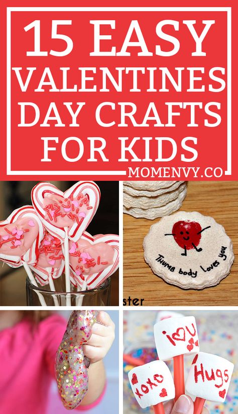 15 Valentine's Day Crafts for Kids. Lots of Valentine Craft Ideas for kids to do at class parties, at home, daycare, or more. #valentinescraft #valentinecraft #valentinecraftsforkids #kidscrafts via @momenvy Toddler Valentine Cards, Valentines Class Party, Kindergarten Valentines, Valentine's Day Crafts, Easy Valentine Crafts, Valentine's Day Crafts For Kids, Valentine Activities, Valentine Crafts For Kids, Toddler Valentines