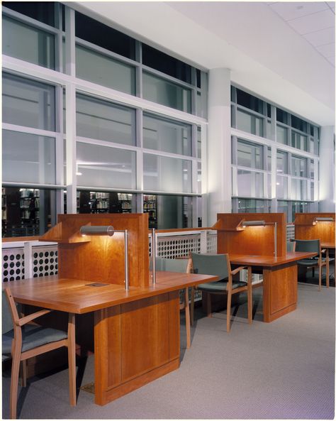 Study Carrels. Designed and handcrafted by Huston & Company. Chesapeake College. University Interior Design, Public Library Design, Library Study Room, Library Project, Student Lounge, Auditorium Design, Library Cafe, School Building Design, Study Cafe