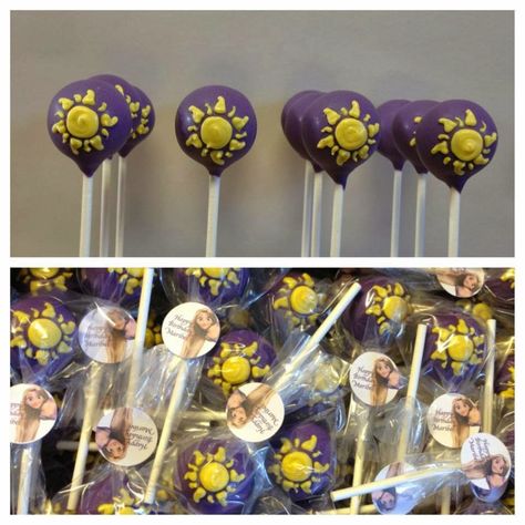 vypassetti cake pops - disney tangled sun Tangled Chocolate Covered Strawberries, Rapunzel Cakepops, Tangled Cake Pops, Tangled Snacks, Tangled Desserts, Tangled Treats, Rapunzel Cake Pops, December Cake, Sun Tangled