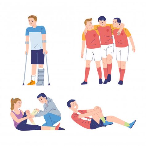 Collection of illustrations of people affected by injuries and illness due to sports | Premium Vector Injuries Drawing, Character Movement, Sport Injuries, Sports Injury Prevention, Football Injury, Illustrations Of People, Hope College, People Illustrations, Sport Safety