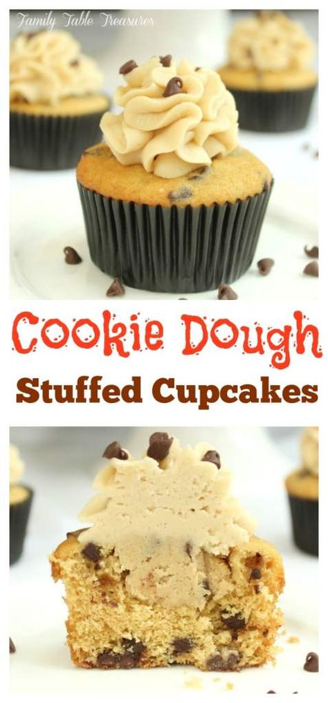 Cookie Dough Stuffed Cupcakes, Edible Raw Cookie Dough, Egg Free Cookie Dough, Stuffed Cupcakes, Tasty Cupcakes, Cookie Dough Cupcakes, Paris Bakery, Cookie Dough Filling, Cookie Dough Fudge