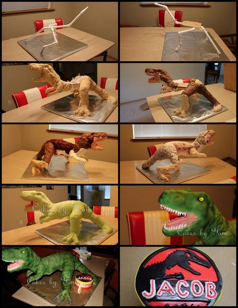 T-Rex Dinosaur, Jurassic Park cake 3d Dinosaur Cake, Dinosaur Cake Tutorial, Jurassic Park Cake, 3d Cake Tutorial, Dinosaur Jurassic Park, T Rex Cake, Cake Pic, Dinosaur Cakes, Dragon Cakes