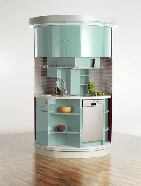 small kitchen furnishing Circle Kitchen, Portable Furniture, Modern Architecture Design, Compact Kitchen, Small Space Kitchen, Compact Living, Mini Kitchen, Tiny Spaces, Tiny Kitchen