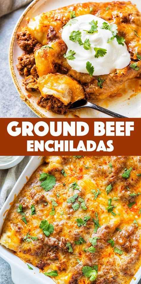 Canned Enchilada Sauce, Enchiladas Beef, Homemade Red Enchilada Sauce, Beef Enchilada Recipe, Ground Beef Enchiladas, Beef Enchilada, Easy Enchiladas, Ground Beef Recipes Healthy, Keto Beef Recipes