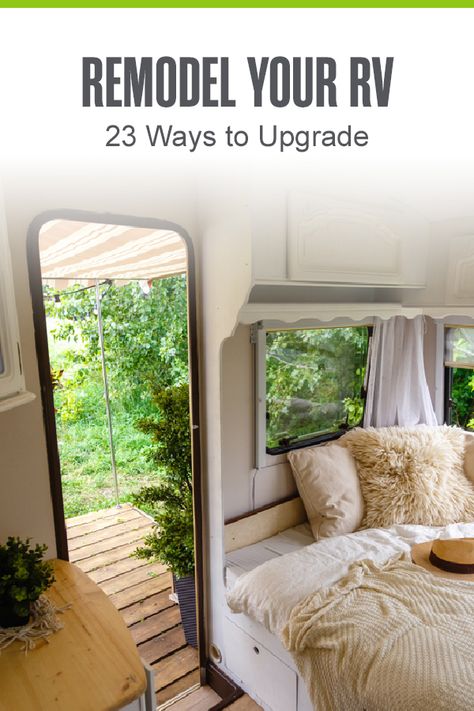 Looking for ways to update the look of your RV, camper, or van? These 23 makeover ideas will help you remodel your RV and design the space you've always wanted! via @extraspace Class C Rv Remodel Interiors Before And After, Class A Remodel, Rv Updates Diy, Rv Remodel Ideas Rv Interior, Class C Rv Renovation Ideas, Boho Rv Interior, Boho Rv Remodel, Boho Camper Interior, Class C Rv Remodel