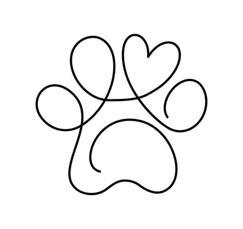 Cat Paw Drawing, Black And White Rose Tattoo, Paw Print Embroidery, Paw Drawing, Animal Line Drawings, Love Concept, Drawing Logo, Dog Line Art, Minimal Line Art