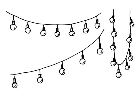 Hanging Lights Drawing, Fairy Lights Drawing, Room Lights Decor, Festival Drawing, White Fairy Lights, Garden String Lights, Lights Wedding, Lights Black, Party Garland