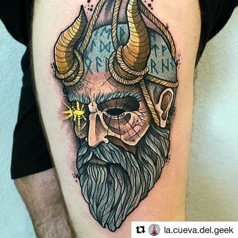 Nordic Traditional Tattoo, Neo Traditional Viking Tattoo, Old School Viking Tattoo, Traditional Viking Tattoo Design, Neotrad Tattoo Design, Mimir God, Odin Tattoos, Neo Traditional Tattoo Art, Odin Tattoo