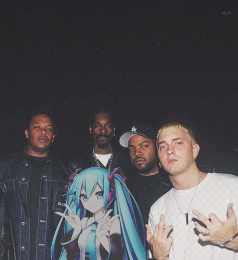 Hatsune Miku, Snoop Dogg,ice cube, Eminem y Dr Dre Celebrities With Anime Characters, Rapper And Anime, Gangsta Anime, Whatsapp Wallpapers Hd, Anime Rapper, More About Me, Real Anime, Snoop Dog, Anime Meme