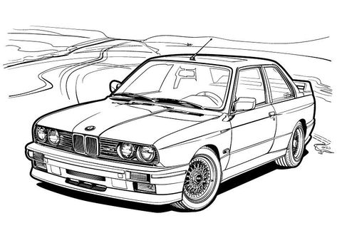 101 Squadron on Instagram: “Another car completed for the soon to be released @gatebil_official colouring book I have been asked to do. Listen, I’m gonna be honest.. I…” Bmw E60 Drawing, E36 Bmw Drawing, Bmw Coloring Pages, Bmw E30 M3 Drawing, Bmw Sketch, Bmw E30 Illustration, Car Drawing Pencil, Bmw M Series, Funny School Pictures