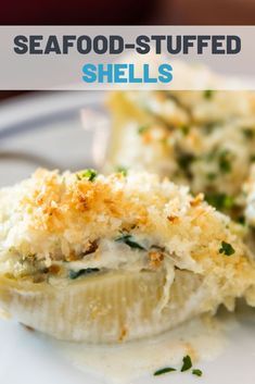 Stuffed Shells Crabmeat, Crab Stuffed Pasta Shells Recipe, Pasta Shell Recipes Stuffed, Seafood Shells Stuffed, Sea Food Dinner Ideas, Creamy Seafood Stuffed Shells, Stuffed Shells With Shrimp Recipe, Crabmeat Pasta Recipes, Crab Stuffed Shells Recipes