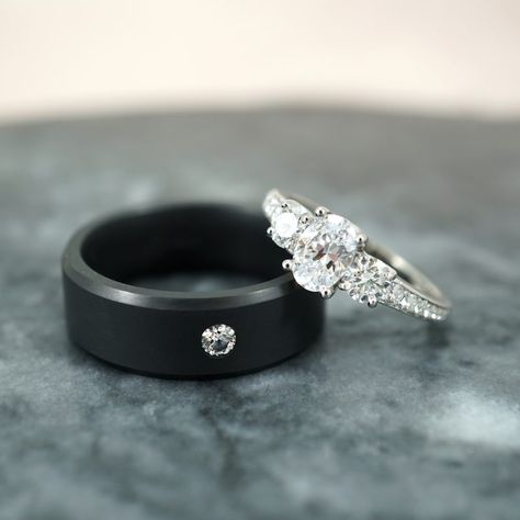 Today we're going to browse some of our favorite black engagement rings from our longtime friends and sponsors, Joseph Jewelry. We're talking all black material, black gemstones, or just more subtle black accents... Black Wedding Rings For Women, Black Engagement Rings, Black Wedding Bands, Black Gemstones, Mens Wedding Bands Black, Gold Stacking Rings Wedding, Joseph Jewelry, Black Engagement Ring, Black Wedding Band